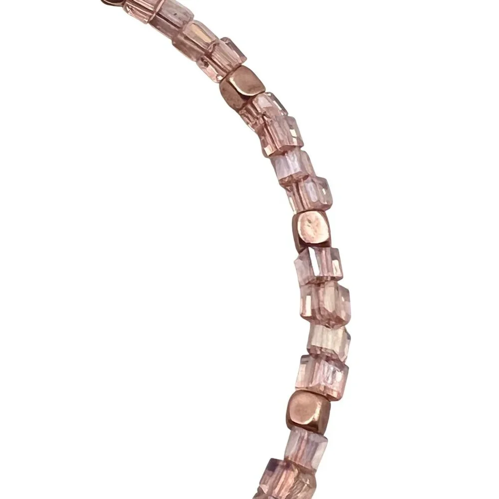 Alex And Ani Rose Gold Bangle Bracelet Balance Bead Soft Pink AB Square NWT - Picture 3 of 5